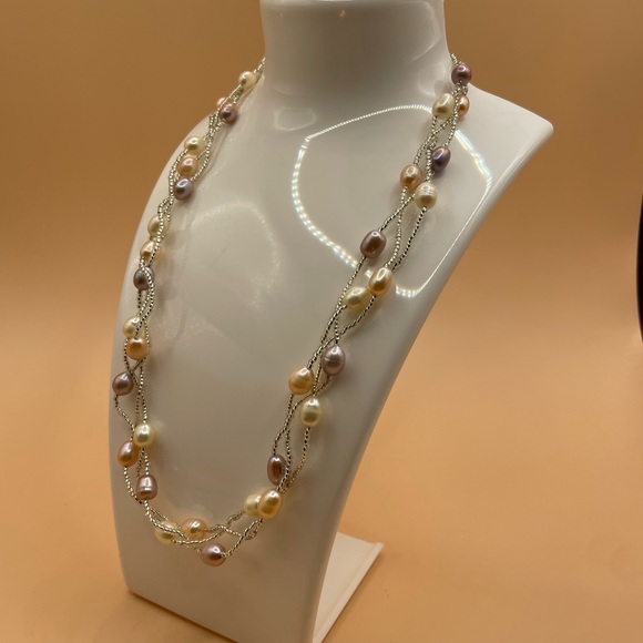 Stunning Triple-strand Baroque Pearl and Seed Bead Necklace Iridescent EUC #638 - Picture 7 of 8